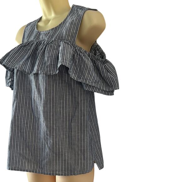 J. Crew Blue Striped Sleeveless Blouse with Ruffled Details Woman Size Small - Picture 4 of 10